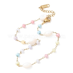 Браслеты из стеклянных круглых бусин и натуральных ракушек&nbsp;BJEW-G774-03G