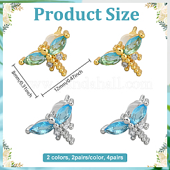 4 пара двухцветных серег-гвоздиков из латуни&nbsp;EJEW-GO0002-20