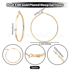 3 пара латунных серег-колец для женщин&nbsp;EJEW-BBC0001-66G-04