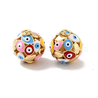 Круглые подвески с эмалью из латуни с дурным глазом KK-G419-15G-1