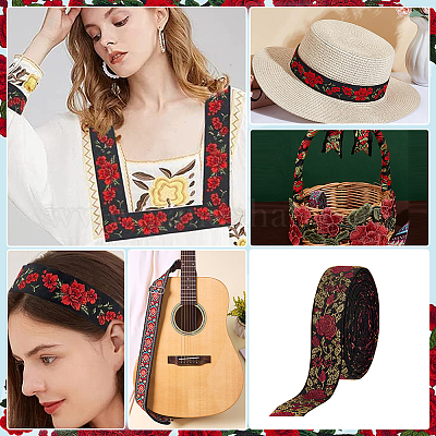 16.5 ярд цветочной винтажной жаккардовой полиэстеровой ленты&nbsp;OCOR-PH0007-38-1