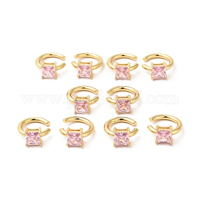 Квадратные открытые серьги-каффы с кубическим цирконием EJEW-G312-16G-01-1