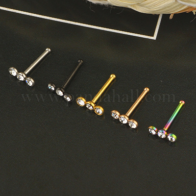 304 нержавеющая сталь кристалл горный хрусталь 3 плоские круглые кольца для носовых косточек&nbsp;WGC36FF-02-1