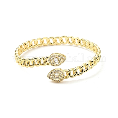 Прозрачный кубический цирконий каплевидный открытый браслет-манжета BJEW-J165-04G-1