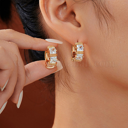 Квадратные серьги-кольца из нержавеющей стали с кубическим цирконием II4770-2-1