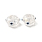 Transparent Glass European Beads, Large Hole Beads, with Enamel, Faceted, Rondelle with Evil Eye Pattern, White, 14x8mm, Hole: 6mm