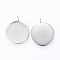 Tarnish Resistant 304 Stainless Steel Pendant Cabochon Settings, Plain Edge Bezel Cups, Flat Round, Stainless Steel Color, Tray: 16mm, 21.5x18x1.5mm, Hole: 2mm