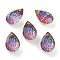 Embossed Glass Rhinestone Pendants, Teardrop, Faceted, Volcano, 14x9x5mm, Hole: 1.4mm