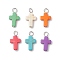 Dyed Synthetic Turquoise Pendants, Cross Charms, with Iron Loops, Platinum, Mixed Color, 21.5~22x11.5~12x3.5mm, Hole: 3~4mm