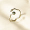 304 Stainless Steel with Natural Shell Cuff Open Rings for Women, Leaf, Stainless Steel Color, 9mm, Inner Diameter: 17mm