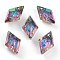 Embossed Glass Rhinestone Pendants, Rhombus, Faceted, Volcano, 13x8x4.2mm, Hole: 1.2mm