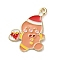 Christmas Theme Alloy Enamel Pendants, Golden, Gingerbread Man, 26x23.5x1.2mm, Hole: 1.6mm