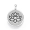 Tibetan Style Alloy Pendants, Flat Round with Lotus, Lead Free & Nickel Free & Cadmium Free, Thailand Sterling Silver Plated, 20x15x4.5mm, Hole: 1.5mm