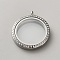 304 Stainless Steel Locket Pendants, Double Sides with Glass and Rhinestone, DIY Accessories for Jewelry Pendant Making, Flat Round Charm, Stainless Steel Color, 44.5x38x6mm, Hole: 5mm