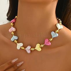 Женские ожерелья из сплава с пластиковыми круглыми бусинами в форме сердца из CCB-пластика&nbsp;FS-WG06F83-01