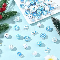 110 шт. 11 вида деревянных бусин с рождественским зимним принтом&nbsp;WOOD-YW0001-92