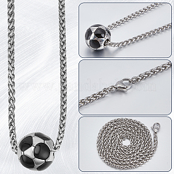 1 шт. 304 нержавеющая сталь черная эмаль футбольный кулон пшеничная цепочка ожерелья&nbsp;NJEW-BBC0001-31