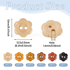 120 шт. 6-х цветные деревянные пуговицы-цветы с 2 отверстиями&nbsp;BUTT-TA0001-40A