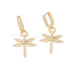 1 пара элегантных серег-колец в форме стрекозы из латуни с прозрачным кубическим цирконием&nbsp;EJEW-TA0008-62