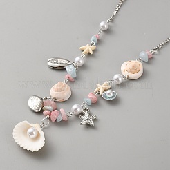 Ожерелья с подвесками в форме ракушек из сплава и натуральной ракушки и пластика ccb&nbsp;NJEW-WH0020-61