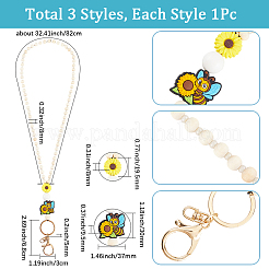 3шт 3 стиля пчелы цветок брелок из дерева и силикона&nbsp;HJEW-SC00178