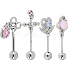 4 пара серег для хряща из латуни с паве из кубического циркония в 4 стилях&nbsp;AJEW-BBC0002-50