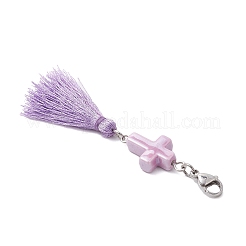 4 шт. полиэстеровая кисточка и фарфоровый крестик ручной работы&nbsp;HJEW-TA00427