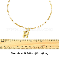 304 нержавеющая сталь прозрачный кубический цирконий сердце и буква подвеска панцирное ожерелье цепочка для женщин&nbsp;NJEW-FS00012-27Q