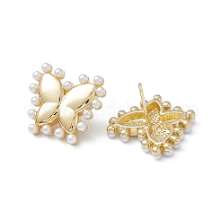 Долговечные серьги-гвоздики из латуни с покрытием и пластиковой жемчужиной для женщин&nbsp;EJEW-A088-05G