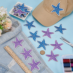 16 шт. 2-цветная самоклеящаяся компьютерная вышивка с изображением морской звезды на ткани для приклеивания и пришивания&nbsp;DIY-FG0008-18