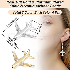 8 шт. 2-цветные латунные бусины-авиапланы с микропаве из кубического циркония&nbsp;ZIRC-BBC0002-58