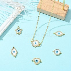 6 шт. 6 стиля латунные микро-паве прозрачные кубические цирконии и натуральные ракушки звенья-соединители подвески от сглаза&nbsp;KK-CJ0003-44