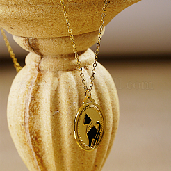 Винтажное ожерелье из нержавеющей стали с овальной подвеской в виде египетской черной кошки для подарков на Хэллоуин и день рождения&nbsp;ST1427-1