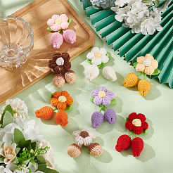 8 шт. 8-х цветные хлопковые цветочные украшения ручной работы крючком&nbsp;AJEW-FG0004-12