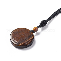 Натуральный тигровый глаз плоское круглое ожерелье с подвеской дерево жизни с нейлоновым шнуром для женщин&nbsp;NJEW-P274-03-01