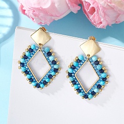 3 пара серег-гвоздиков с подвесками из смешанных камней и стекла в форме ромба&nbsp;EJEW-MZ00666