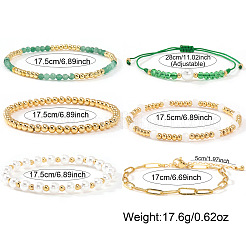 6 шт. 6 варианта регулируемых белых круглых браслетов из искусственного жемчуга&nbsp;HI6253-1