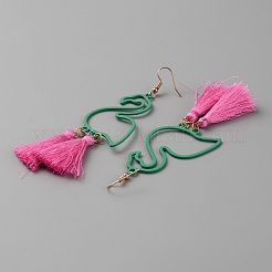 Серьги-люстры из сплава с фламинго&nbsp;EJEW-WH0010-55A