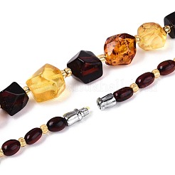 Ожерелья из натуральных янтарных самородков и рисовых бусин с градуированными оттенками&nbsp;NJEW-T019-07