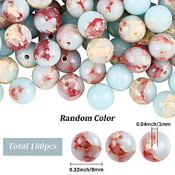 100 шт. синтетические бусины из яшмы цвета аква-терра&nbsp;G-SP0001-34