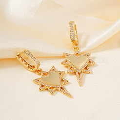 Серьги-кольца из латуни с прозрачным кубическим цирконием в форме звезды и сердца&nbsp;LS5969-2