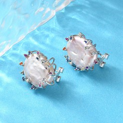 925 серьги-гвоздики из стерлингового серебра с натуральным жемчугом&nbsp;EJEW-M078-01P