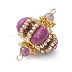 7 шт. подвески-соединители в форме ромба из окрашенной синтетической императорской яшмы двух цветов и стеклянных бусин ручной работы&nbsp;PALLOY-MZ00960