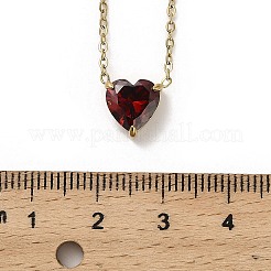 Ожерелья из нержавеющей стали 304 с подвеской в форме сердца из темно-красного кубического циркония для женщин&nbsp;NJEW-Z064-04G