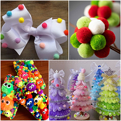 400 шт. шарики-помпоны из полиэстера 4 цветов&nbsp;DIY-SC0031-37A