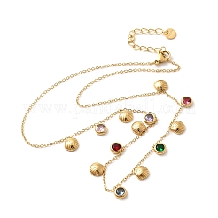 Ожерелья-нагрудники из нержавеющей стали 304 с цветными кубическими цирконами&nbsp;NJEW-U031-08G-01