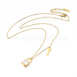 Колье с навесным замком и ключом из натуральной раковины&nbsp;NJEW-P229-15G