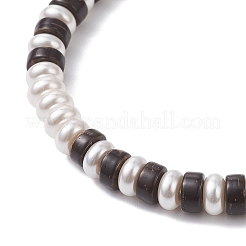 Женские браслеты из плоских круглых бусин из кокоса и стекла&nbsp;BJEW-JB12776