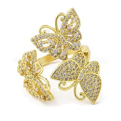 Кольцо-манжета с тройной бабочкой из прозрачного кубического циркония&nbsp;RJEW-F147-02G