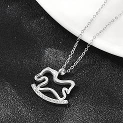 Ожерелья из нержавеющей стали 304 с подвеской в виде лошади-качалки со стразами для женщин&nbsp;NJEW-F339-02P